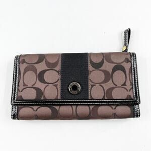 Coach Signature C Tri Fold Canvas Wallet Brown